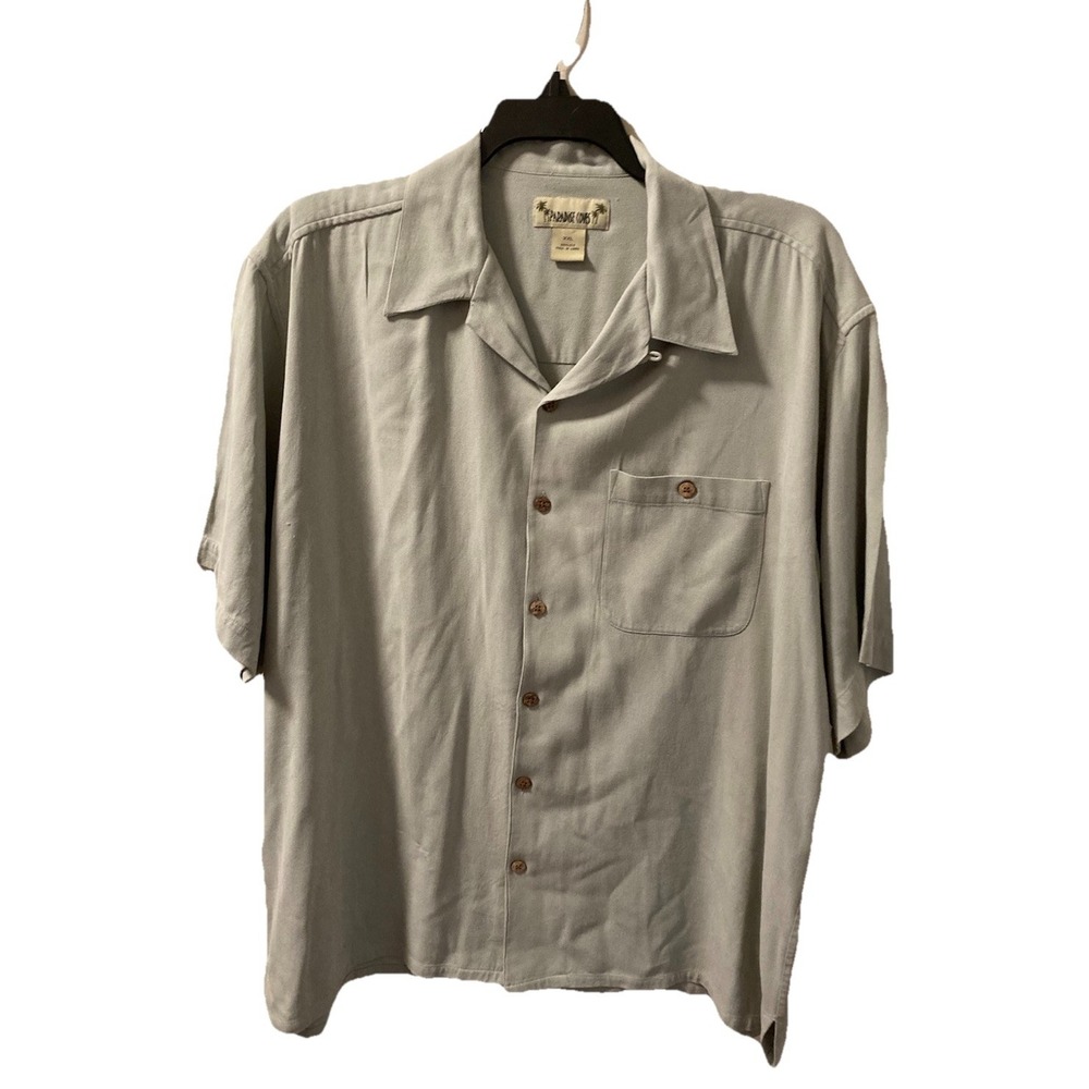 Paradise Coves‎ Silk Shirt XXL Pale Green Wood Button Tropical Loop Collar